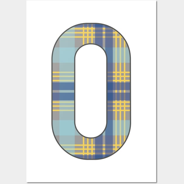 Monogram Letter O, Blue, Yellow and Grey Scottish Tartan Style Typography Design Wall Art by MacPean